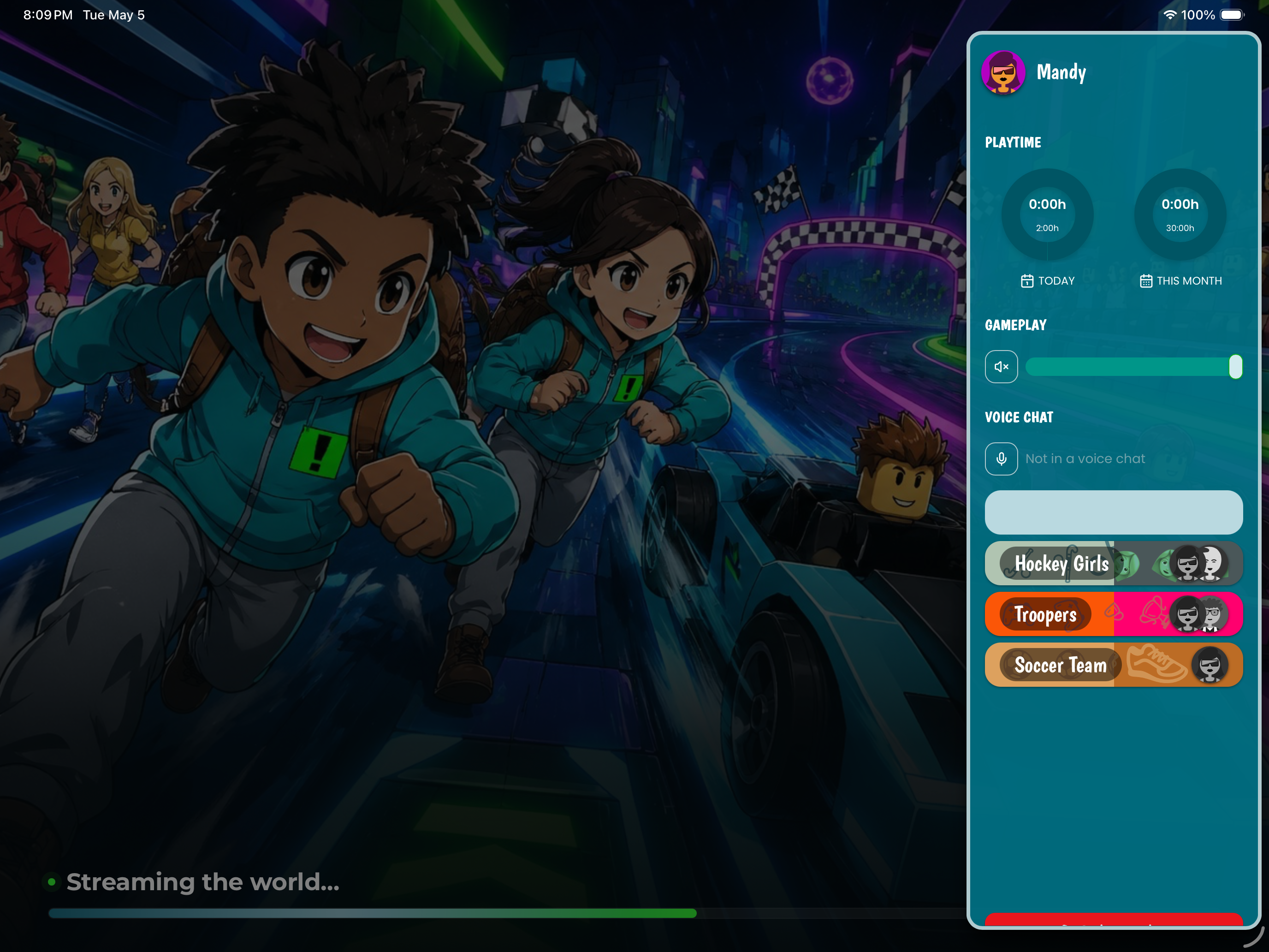 Loading screen: 'Streaming the world' with a neon racing scene and the GuardianGamer sidebar visible